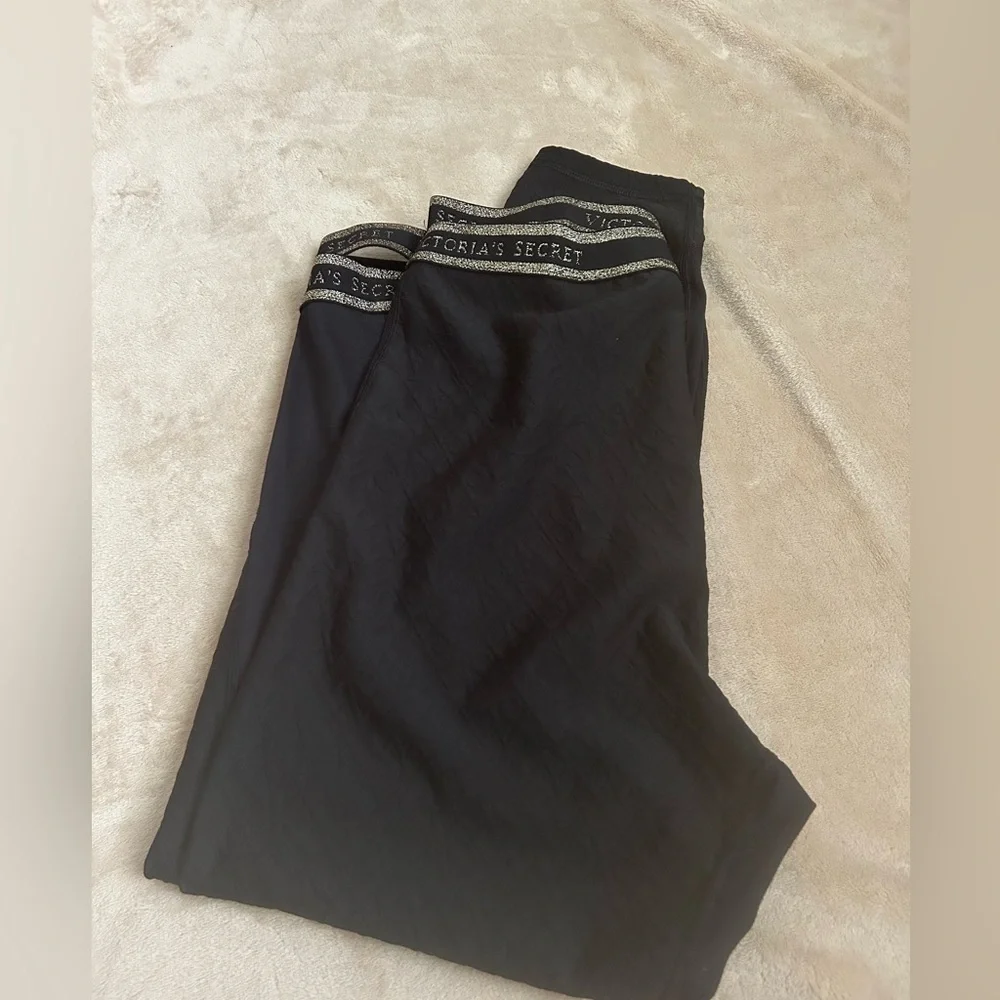 Victoria's Secret Black Leggings with Gold Logo Waistband